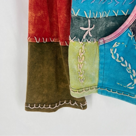 MPC Colorful Patchwork Embroidered Stitching Sip Front Hooded Jacket Artsy - Picture 5 of 17